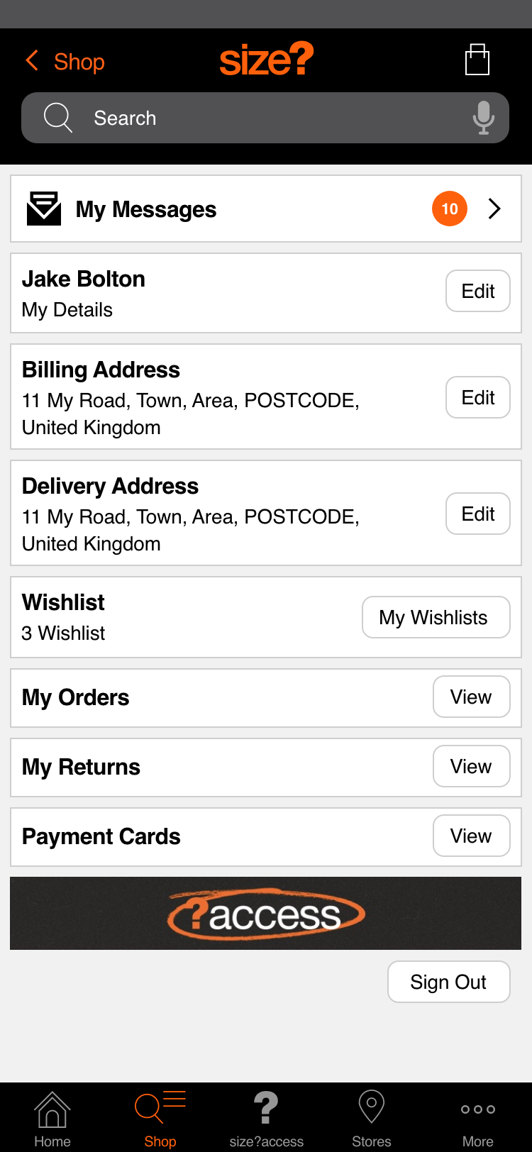 size? Native App: Message Centre – Jake Bolton