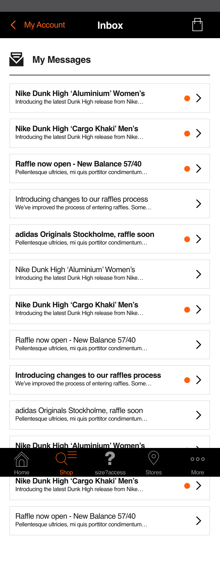 size? Native App: Message Centre – Jake Bolton